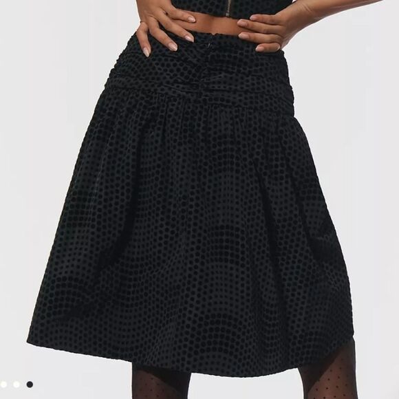 Maeve Taffeta Textured Velvet Polka Dot Skirt Black Size 10 Party Cocktail Skirt - Picture 4 of 14